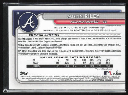 2024 Bowman Chrome #28 Austin Riley Mojo Refractors