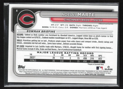 2024 Bowman Chrome #4 Noelvi Marte Mojo Refractors