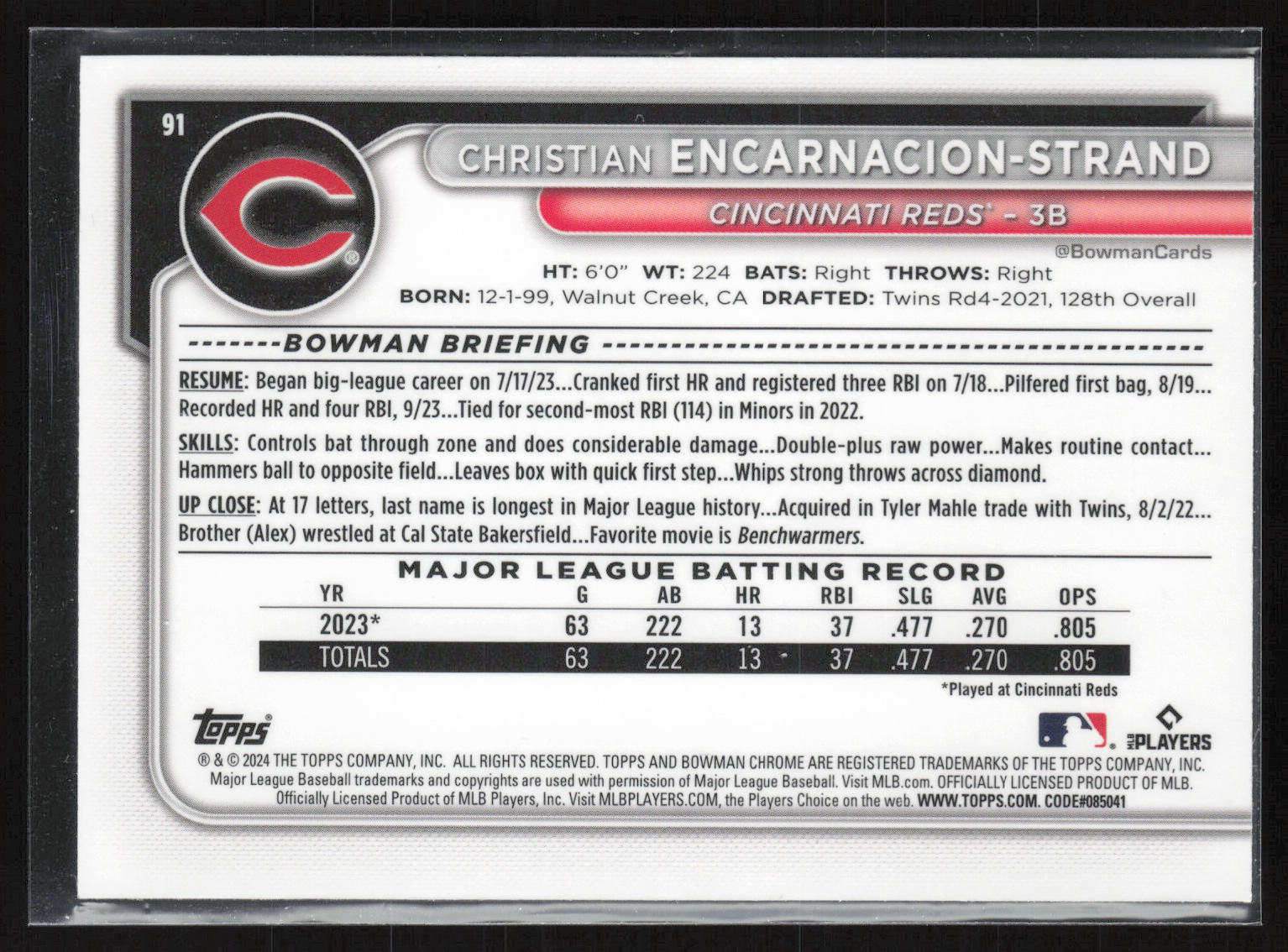 2024 Bowman Chrome #91 Christian Encarnacion-Strand Green Refractors #/99