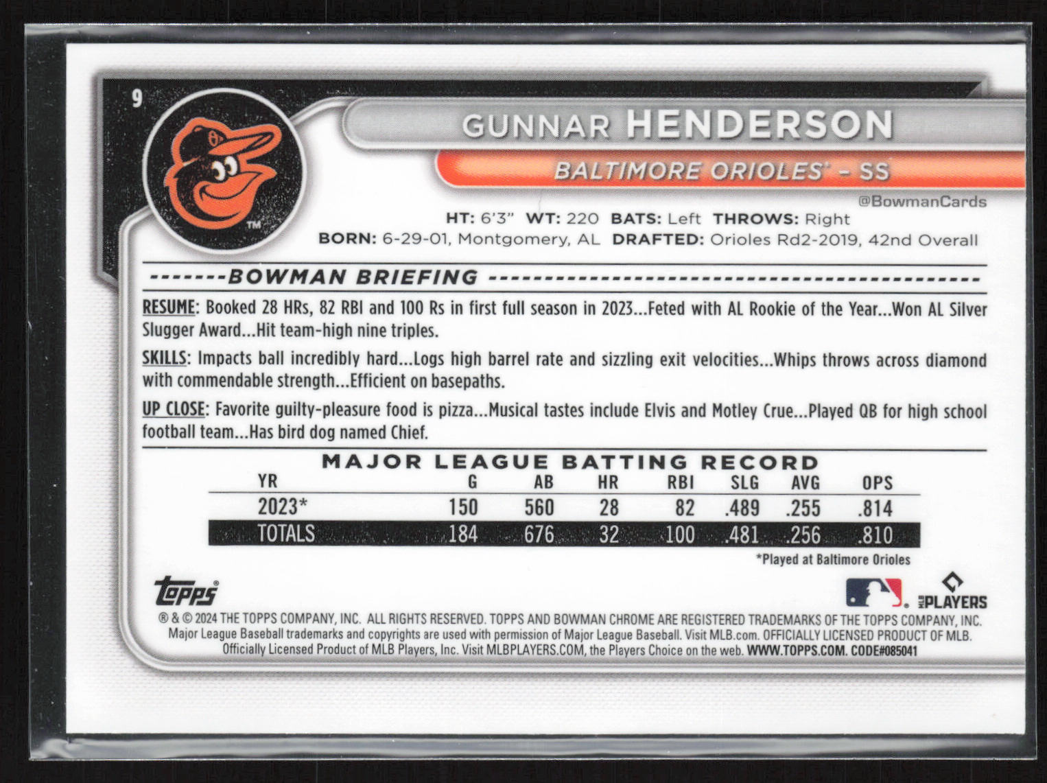 2024 Bowman Chrome #9 Gunnar Henderson