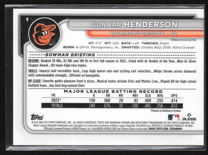 2024 Bowman Chrome #9 Gunnar Henderson