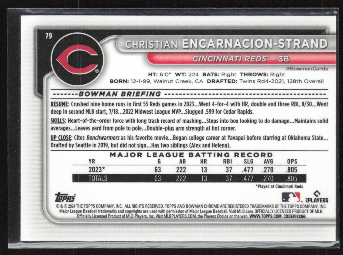 2024 Bowman #79 Christian Encarnacion-Strand Chrome Mojo Refractors