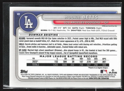 2024 Bowman #40 Mookie Betts Chrome Purple Mojo Refractors #/250