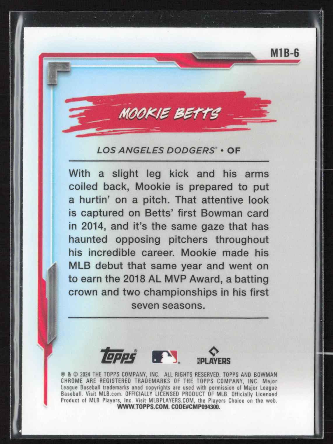 2024 Bowman Chrome #M1B-6 Mookie Betts My 1st Bowman Mojo Refractors