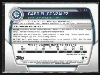 2023 Bowman #BCP-133 Gabriel Gonzalez Chrome Prospects Mojo Refractors