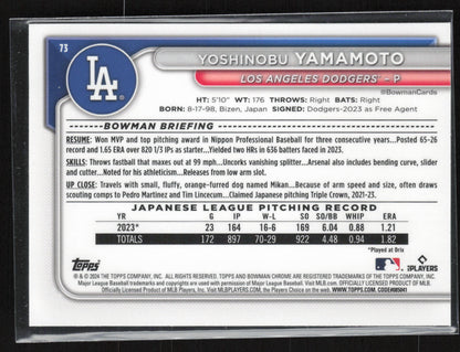 2024 Bowman Chrome #73 Yoshinobu Yamamoto