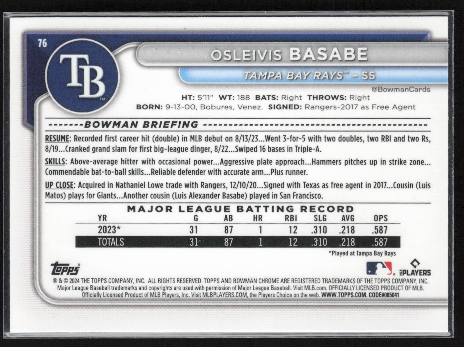 2024 Bowman Chrome #76 Osleivis Basabe
