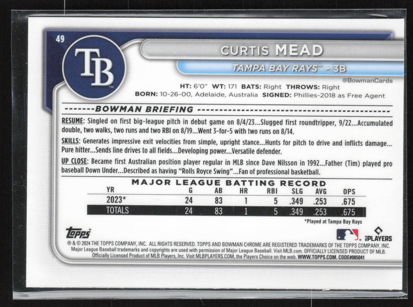 2024 Bowman Chrome #49 Curtis Mead