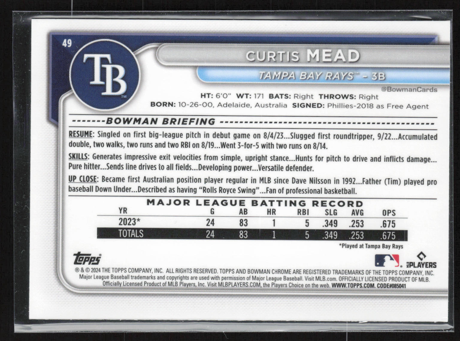 2024 Bowman Chrome #49 Curtis Mead