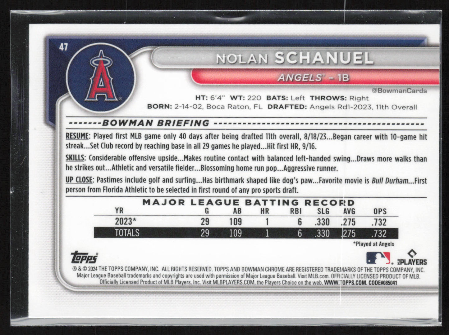 2024 Bowman Chrome Sapphire #47 Nolan Schanuel
