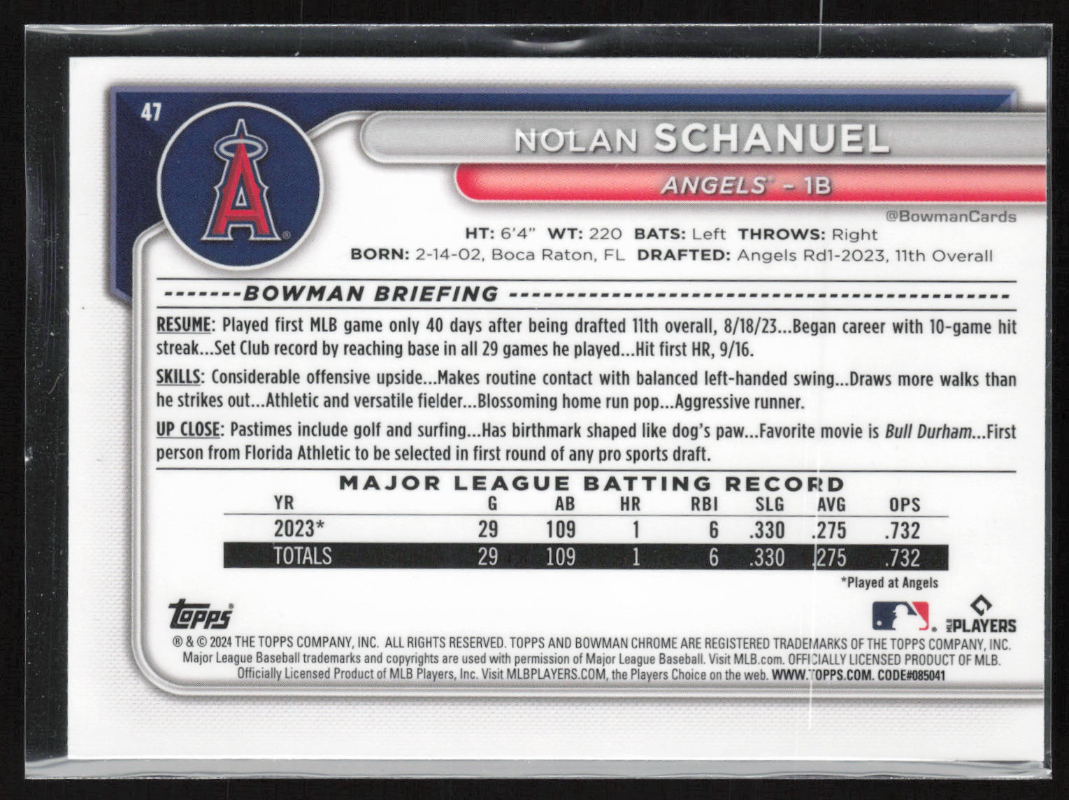2024 Bowman Chrome Sapphire #47 Nolan Schanuel
