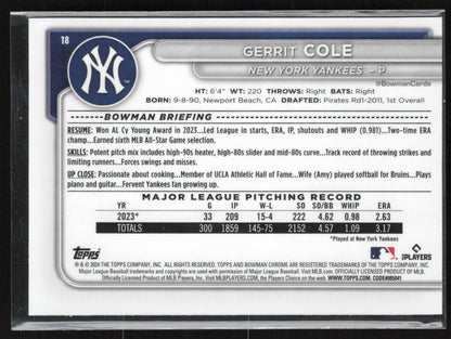 2024 Bowman Chrome #18 Gerrit Cole