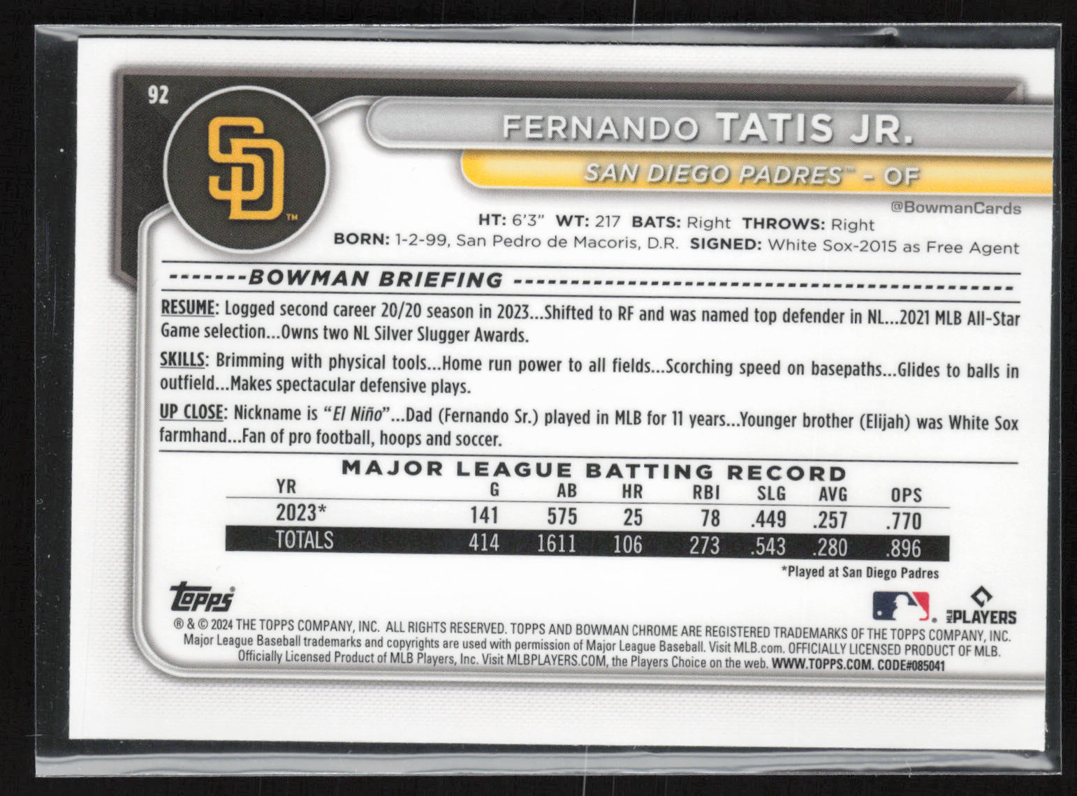 2024 Bowman Chrome #92 Fernando Tatis Jr.