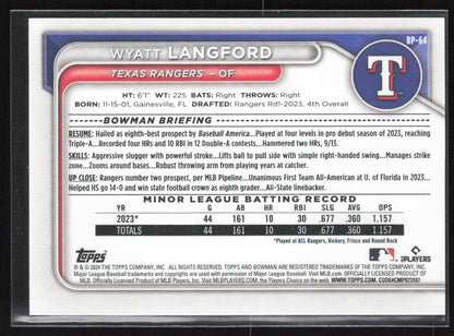 2024 Bowman #BP-64 Wyatt Langford Prospects