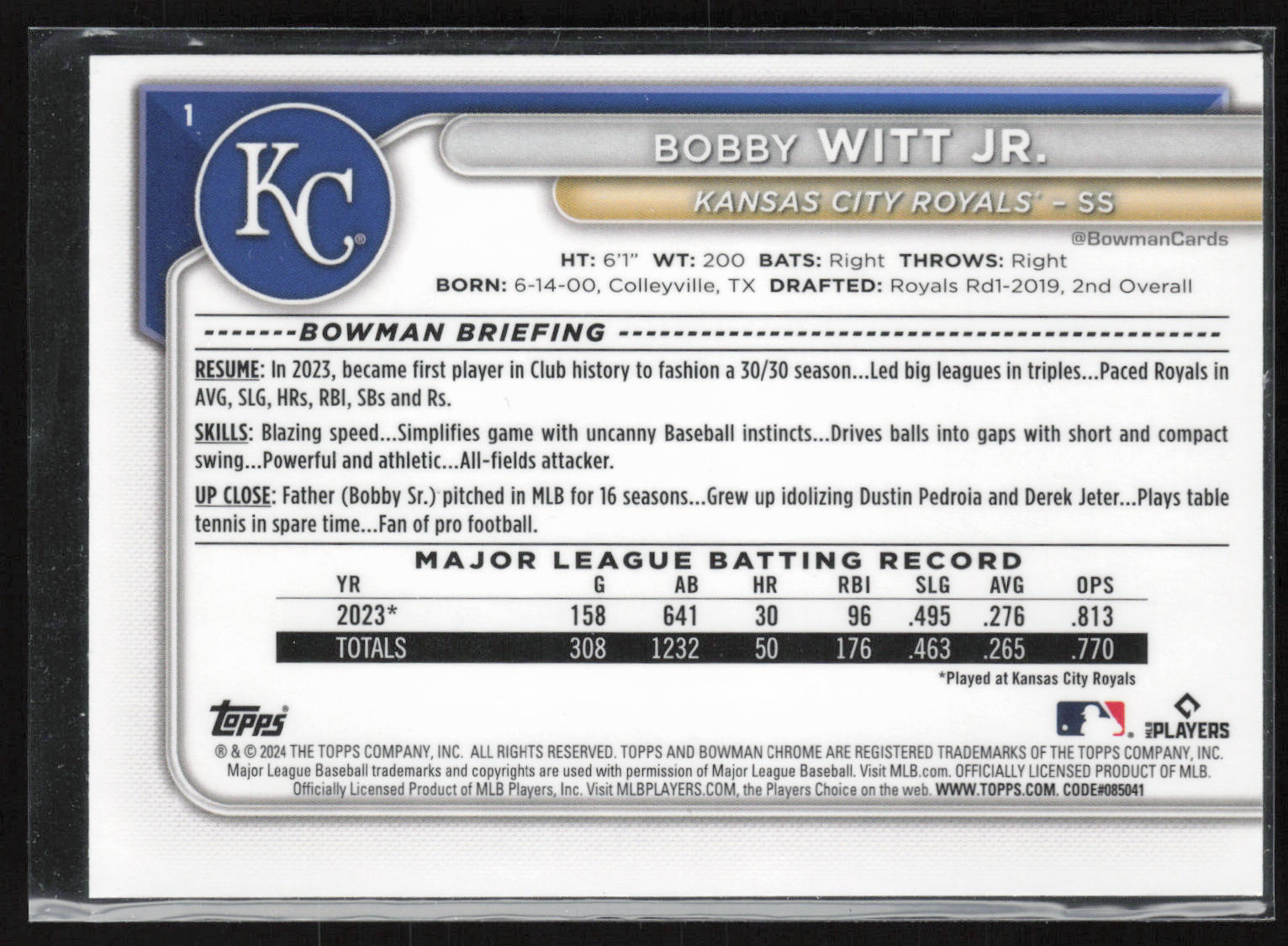 2024 Bowman Chrome #1 Bobby Witt Jr.