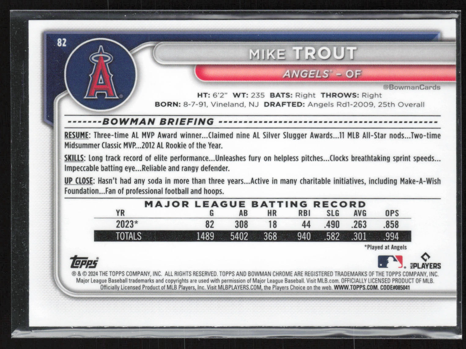 2024 Bowman Chrome #82 Mike Trout