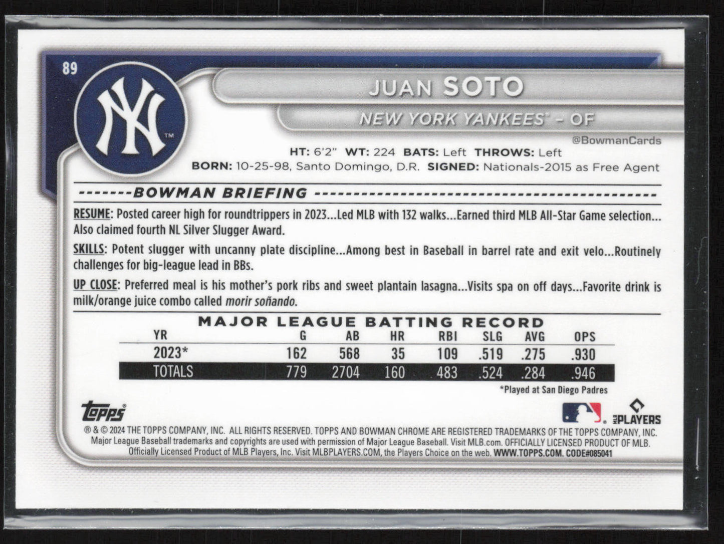 2024 Bowman Chrome #89 Juan Soto