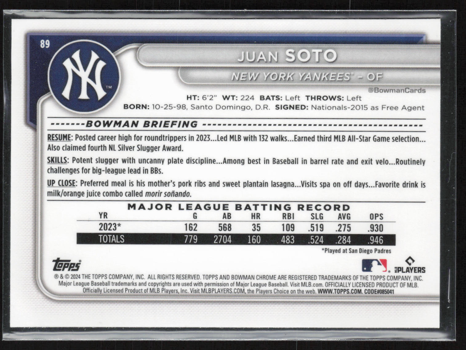 2024 Bowman Chrome #89 Juan Soto