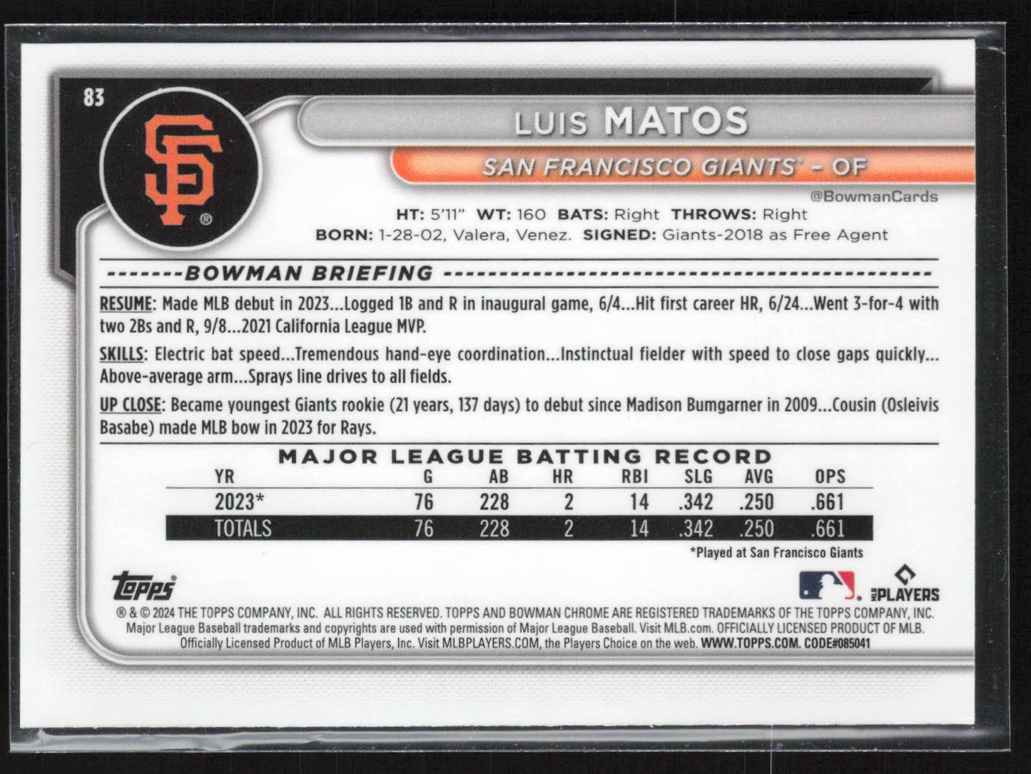 2024 Bowman Chrome #83 Luis Matos