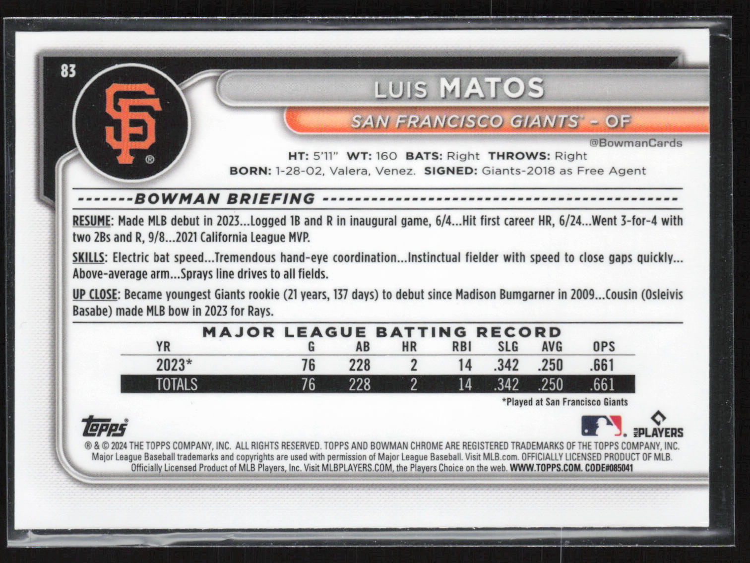 2024 Bowman Chrome #83 Luis Matos