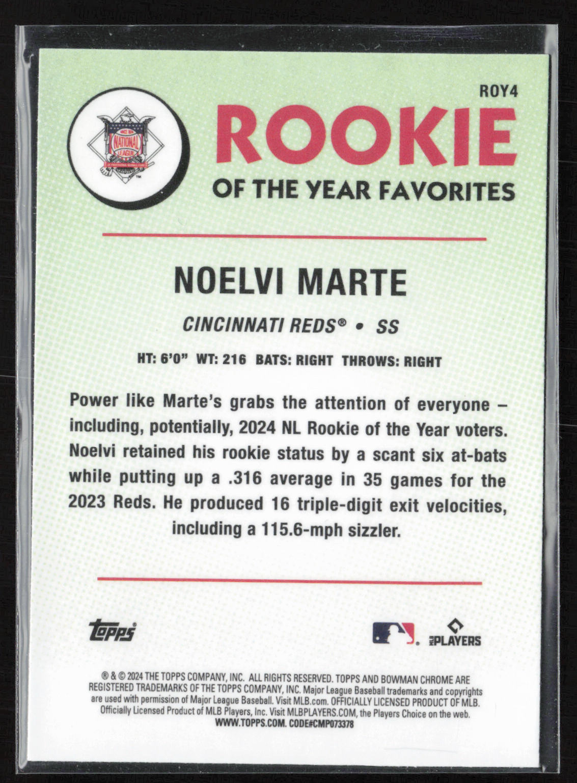 2024 Bowman Chrome #ROY4 Noelvi Marte Rookie of the Year Favorites