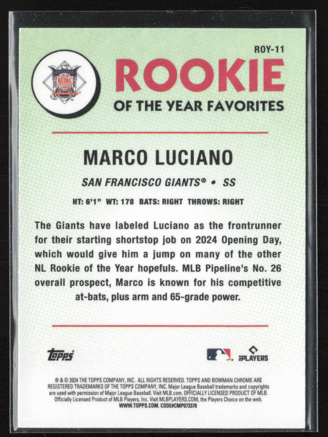 2024 Bowman Chrome #ROY-11 Marco Luciano Rookie of the Year Favorites