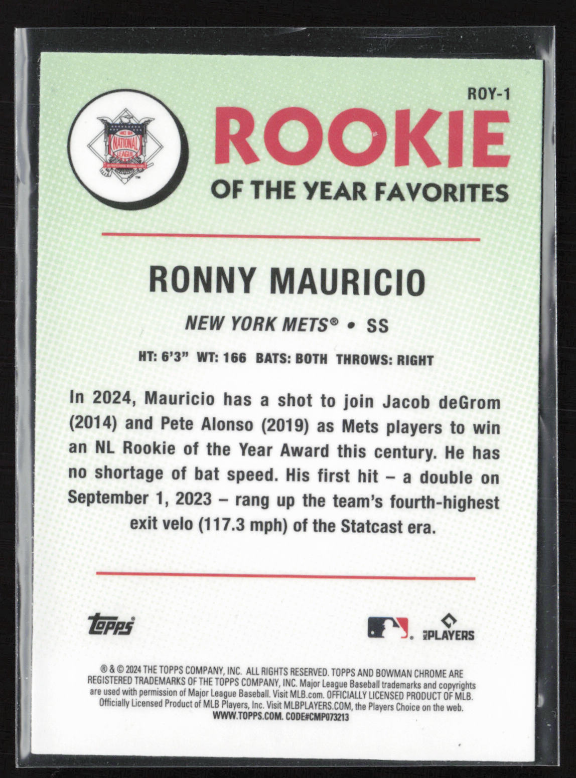 2024 Bowman Chrome #ROY-1 Ronny Mauricio Rookie of the Year Favorites