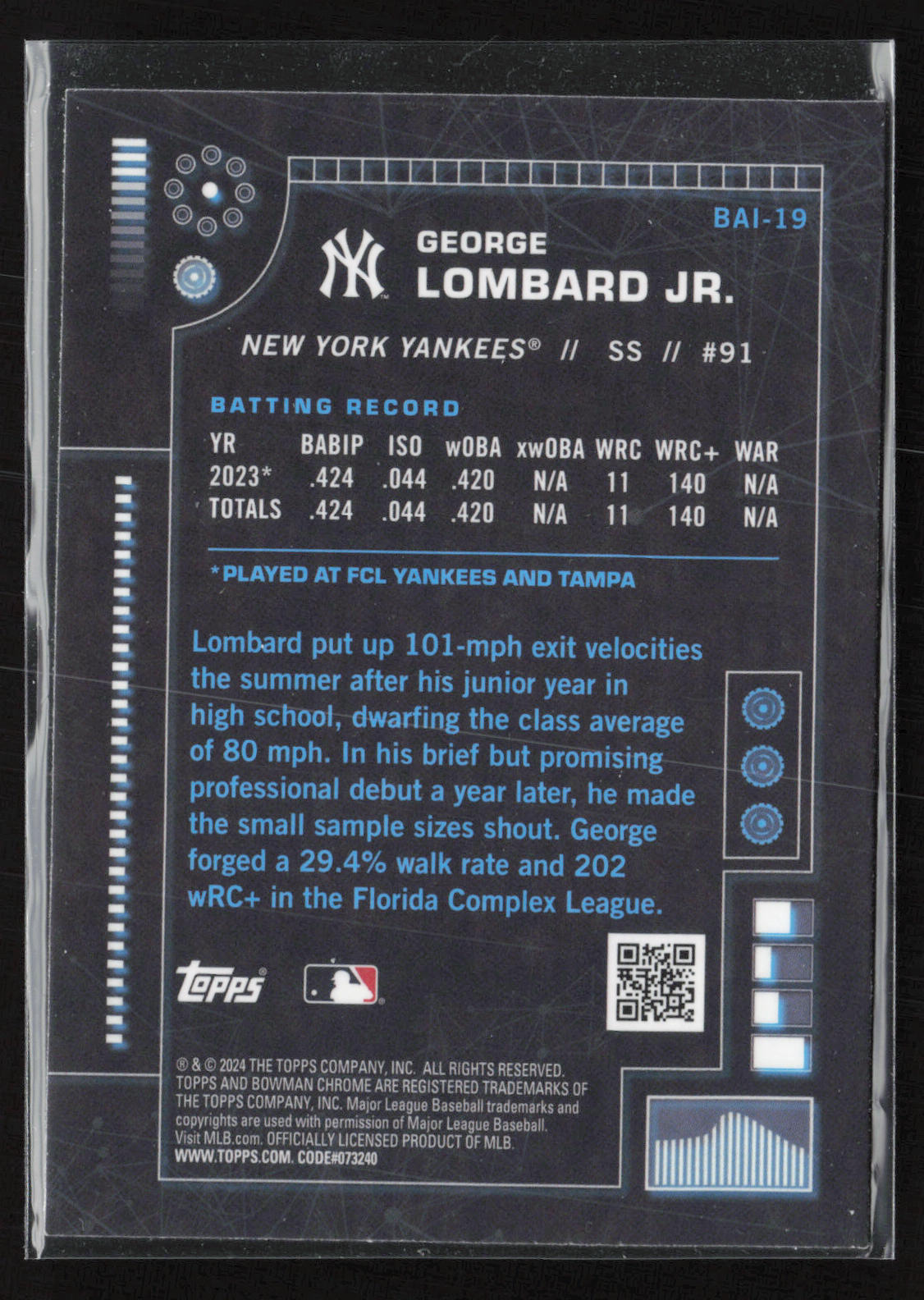 2024 Bowman Chrome #BAI-19 George Lombard Jr. Bowman A.I.