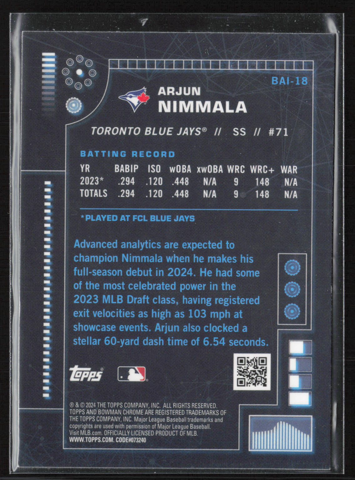 2024 Bowman Chrome #BAI-18 Arjun Nimmala Bowman A.I.