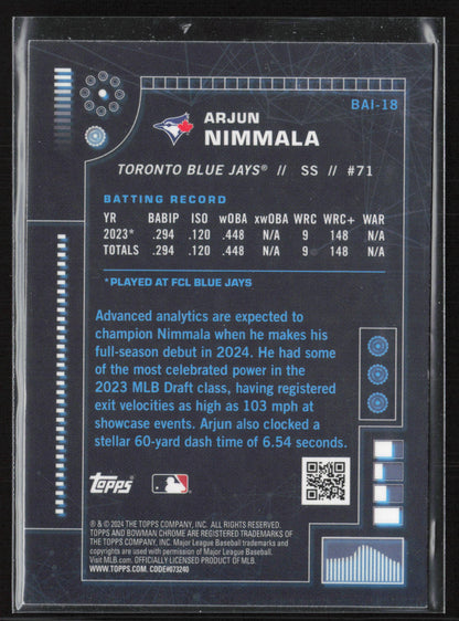 2024 Bowman Chrome #BAI-18 Arjun Nimmala Bowman A.I.