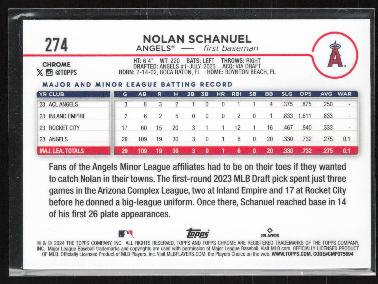 2024 Topps Chrome #274 Nolan Schanuel Raywave Refractor