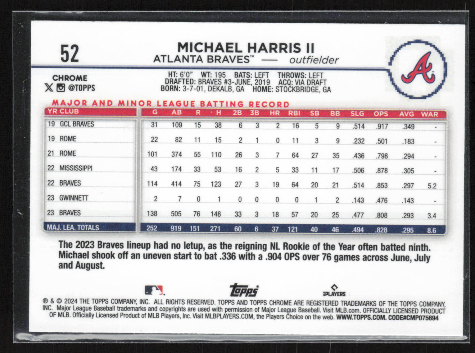 2024 Topps Chrome #52 Michael Harris II Raywave Refractors