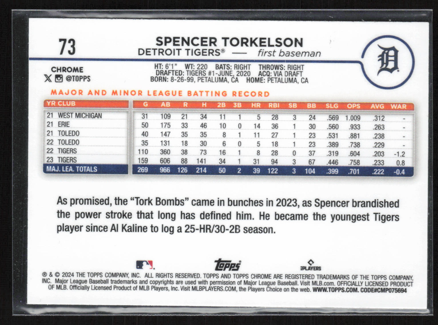 2024 Topps Chrome #73 Spencer Torkelson Raywave Refractors