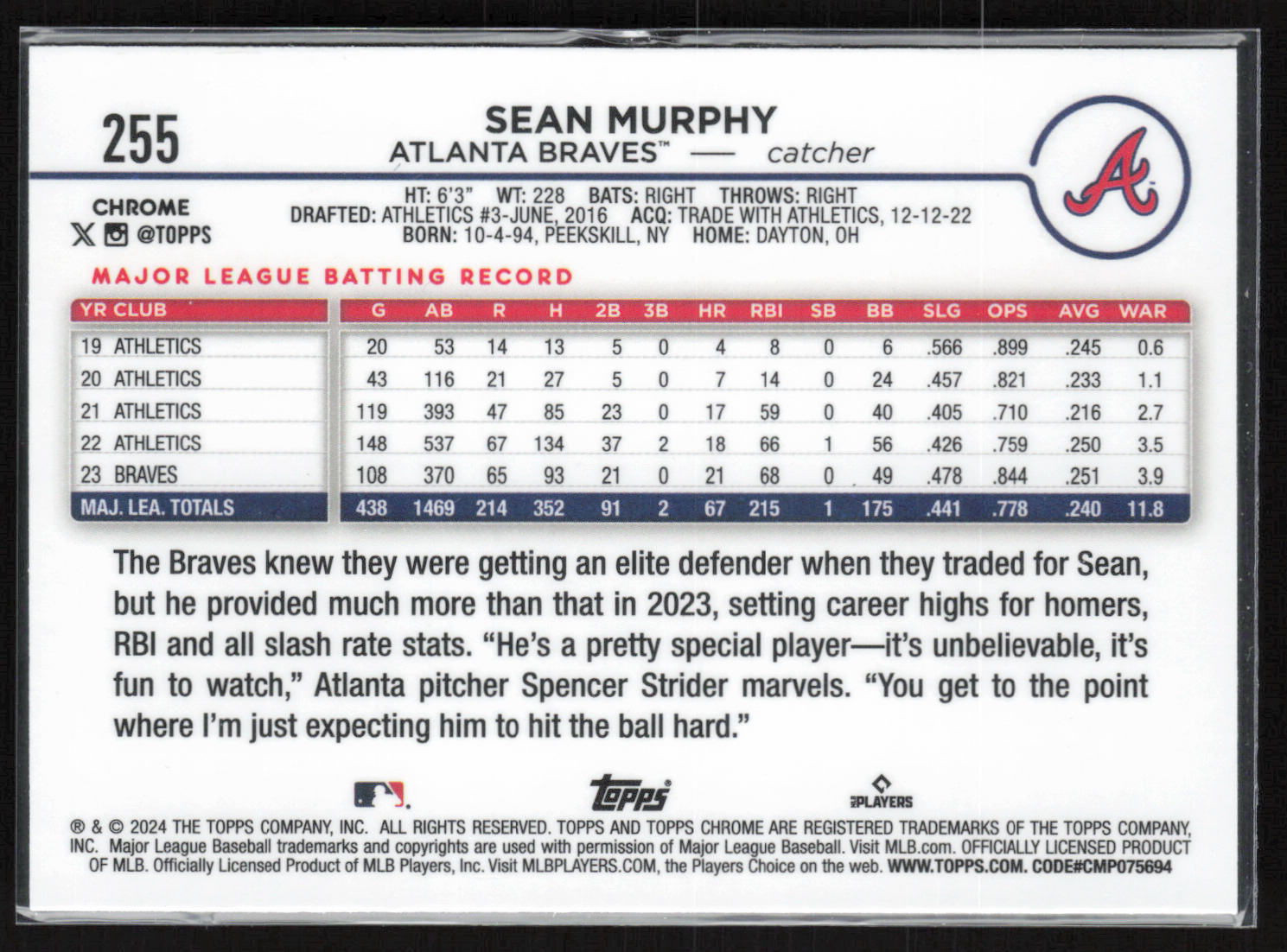 2024 Topps Chrome #255 Sean Murphy Raywave Refractor