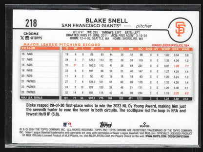 2024 Topps Chrome #218 Blake Snell Raywave Refractors