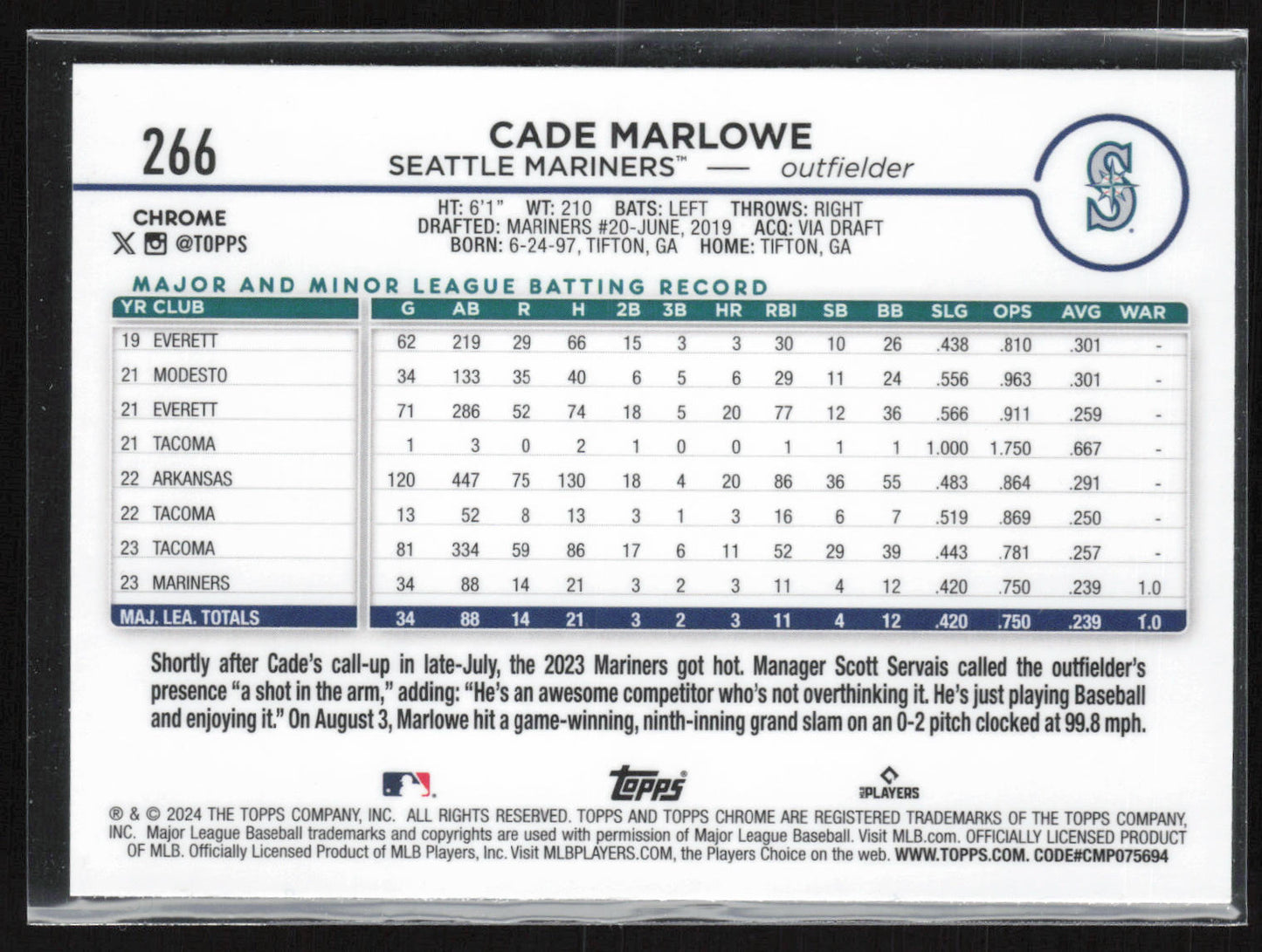 2024 Topps Chrome #266 Cade Marlowe X-Fractors