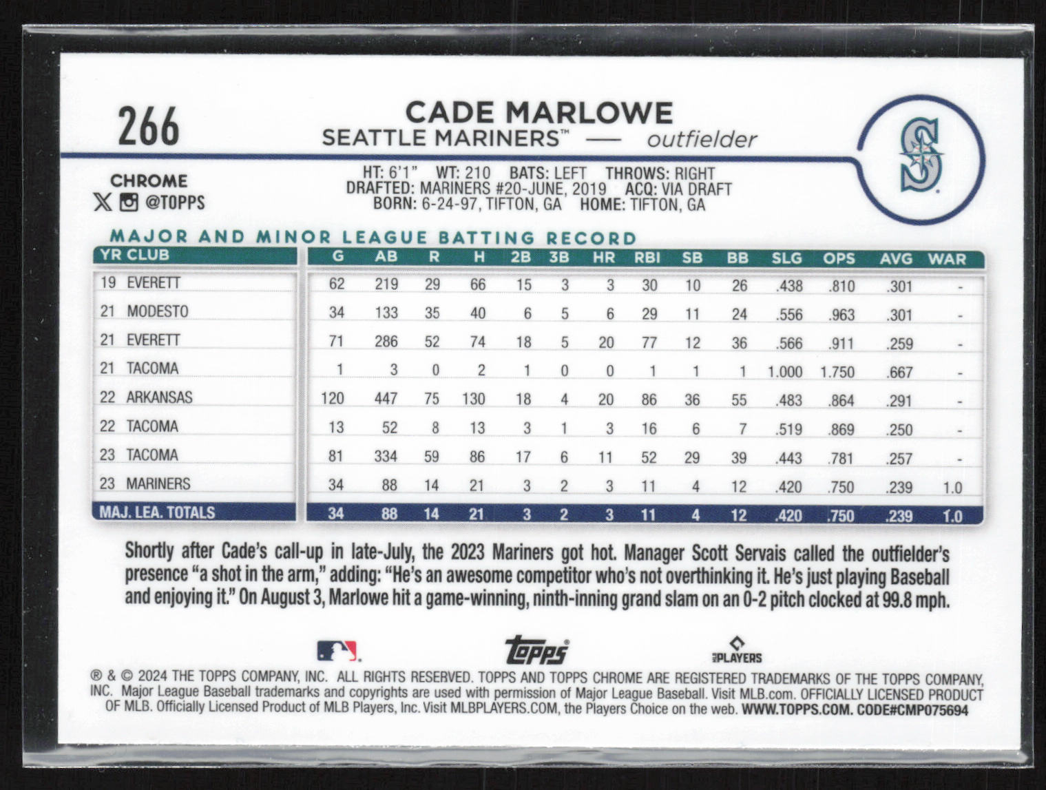 2024 Topps Chrome #266 Cade Marlowe X-Fractors