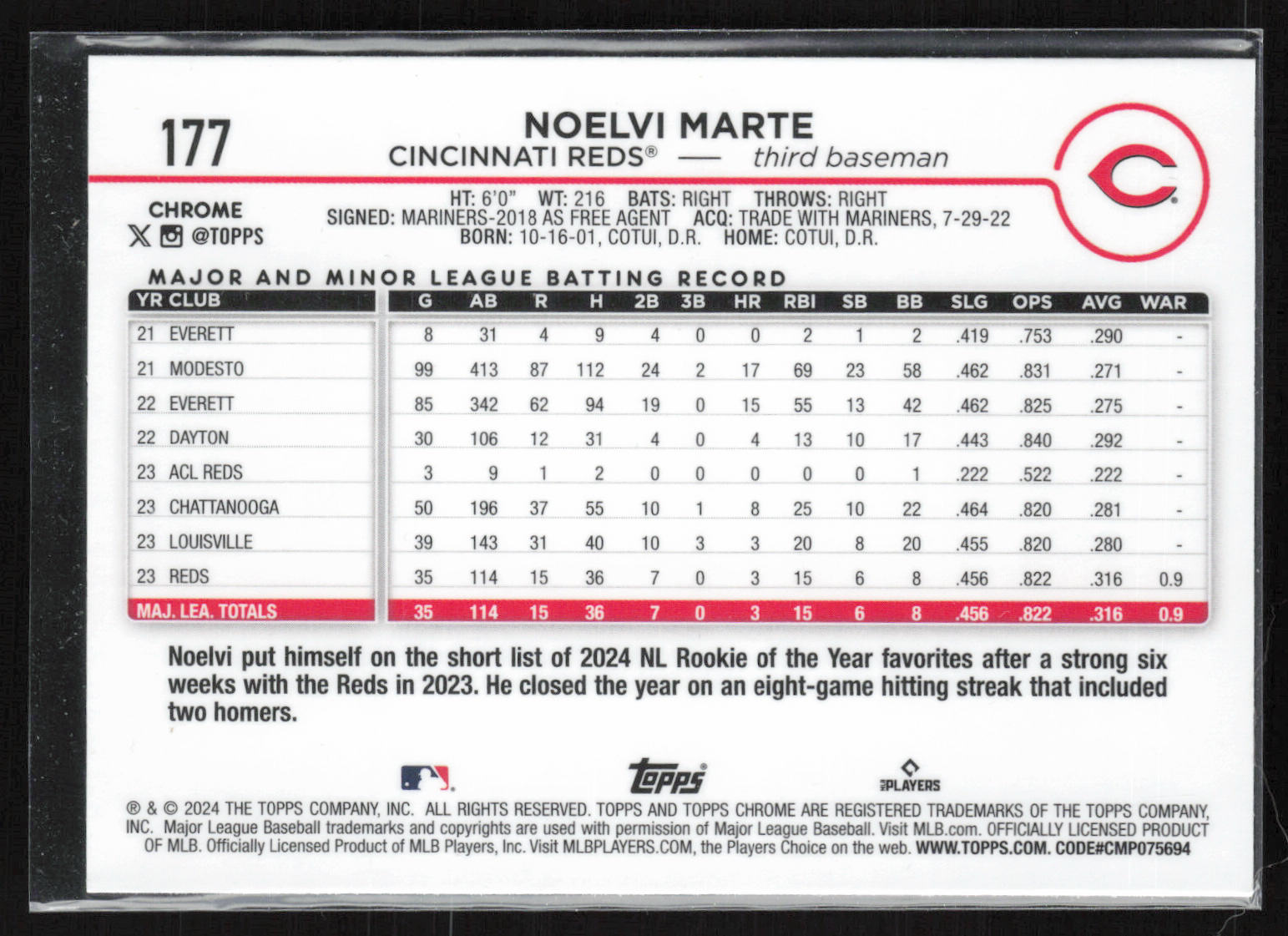 2024 Topps Chrome #177 Noelvi Marte X-Fractors