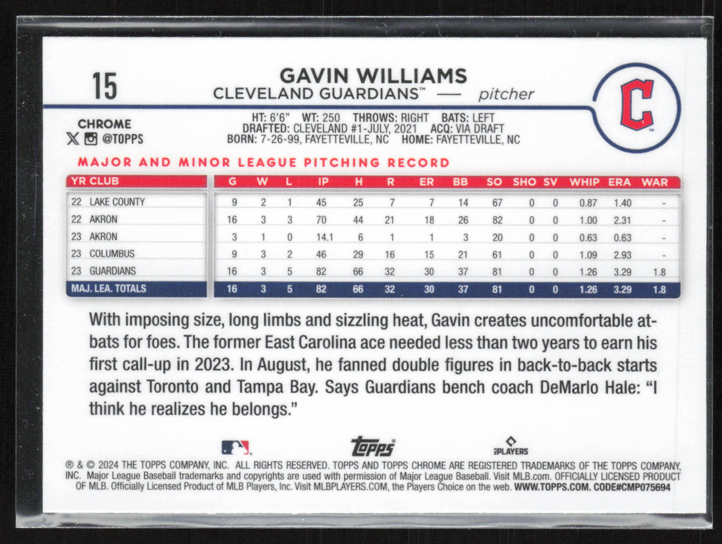 2024 Topps Chrome #15 Gavin Williams X-Fractors