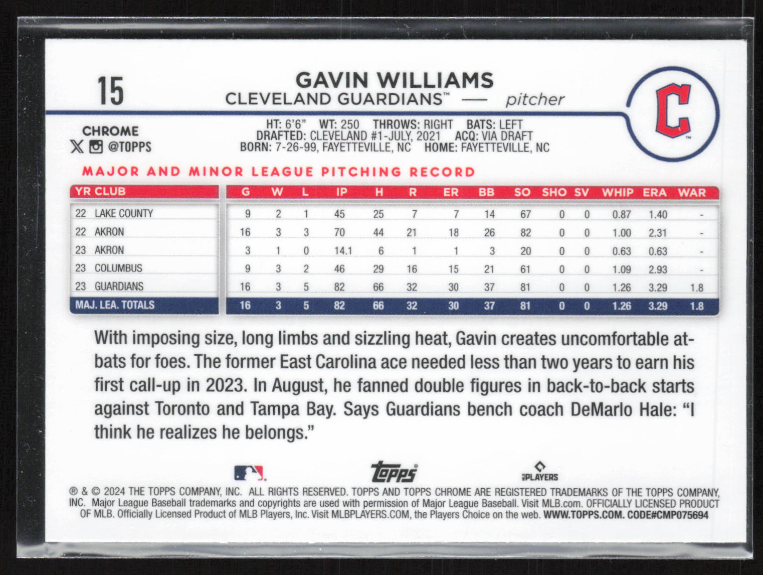 2024 Topps Chrome #15 Gavin Williams X-Fractors