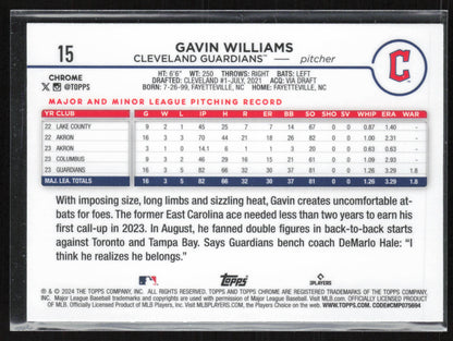 2024 Topps Chrome #15 Gavin Williams X-Fractors