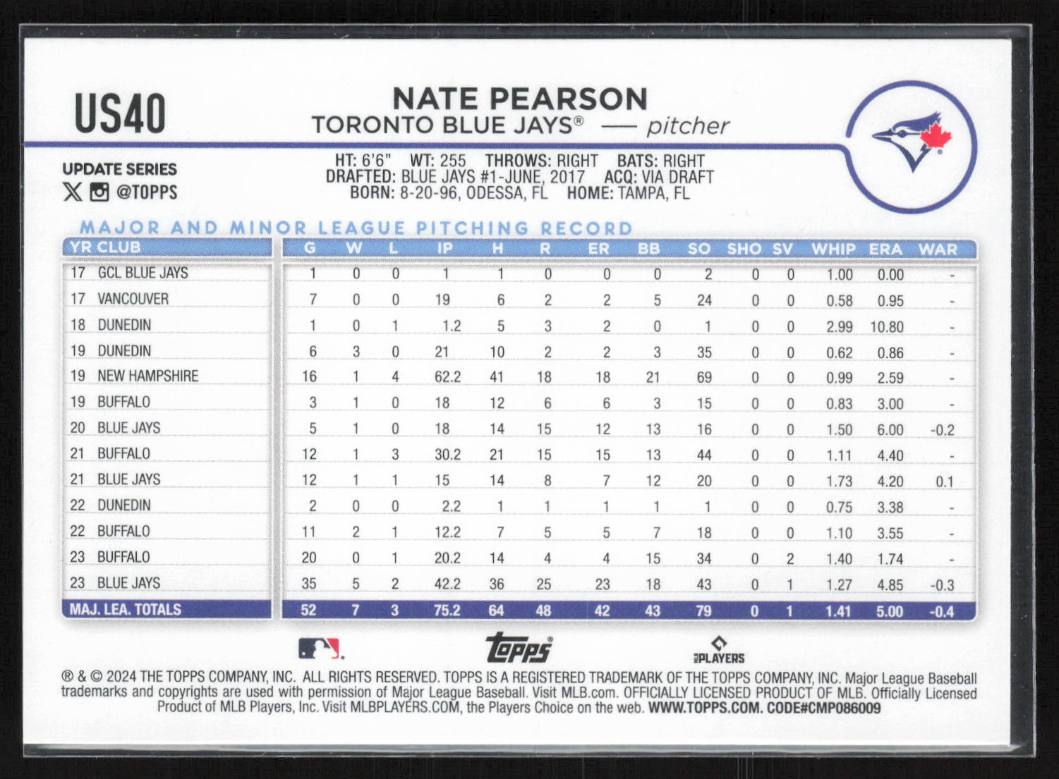 2024 Topps Update #US40 Nate Pearson Yellow