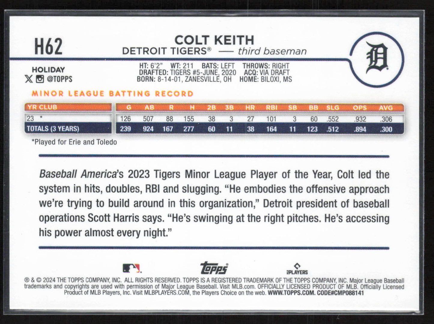 2024 Topps Holiday #H62 Colt Keith