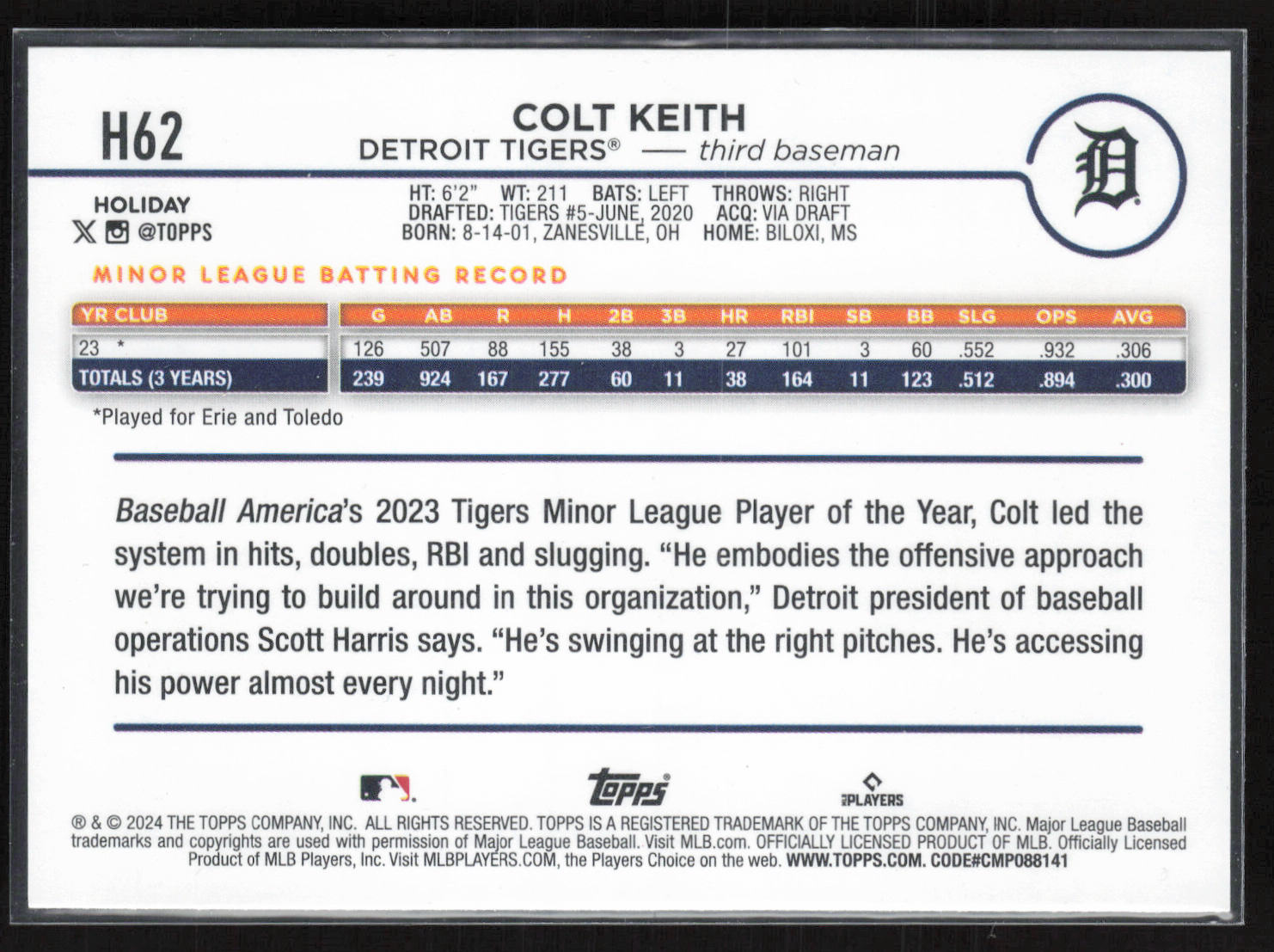 2024 Topps Holiday #H62 Colt Keith