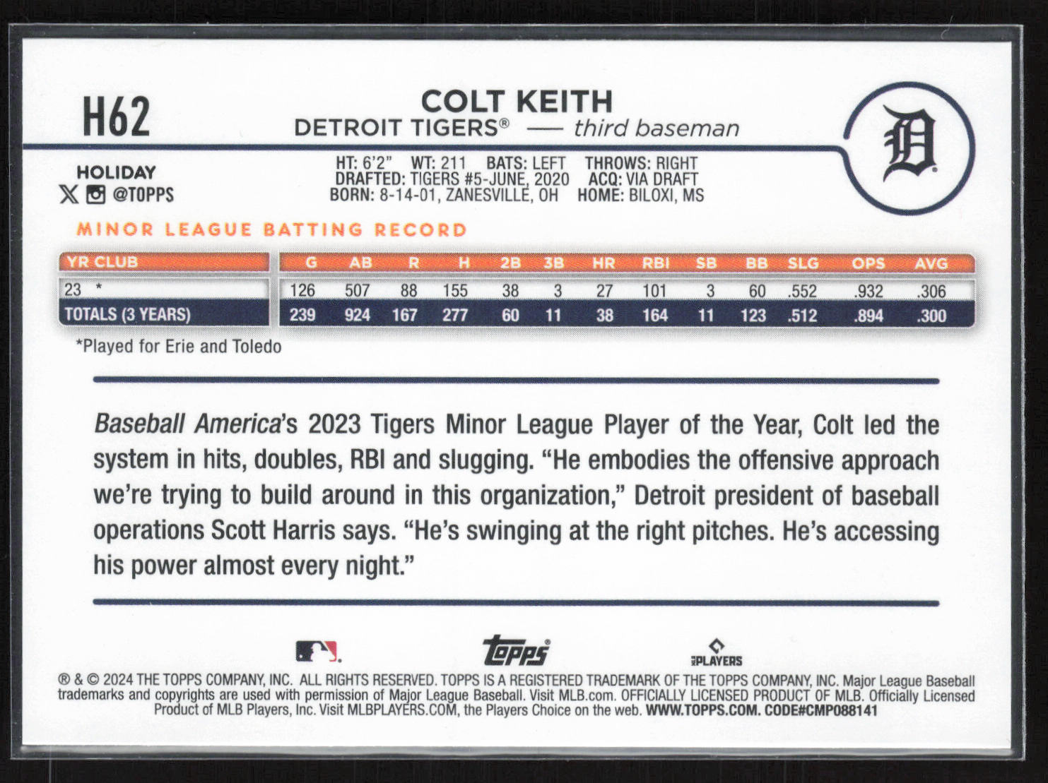 2024 Topps Holiday #H62 Colt Keith