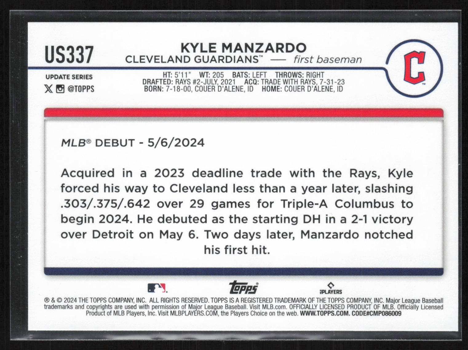 2024 Topps Update #US337 Kyle Manzardo