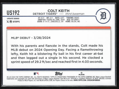 2024 Topps Update #US192 Colt Keith Rookie Debut