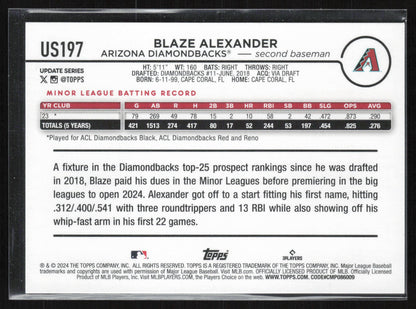 2024 Topps Update #US197 Blaze Alexander Rainbow Foil