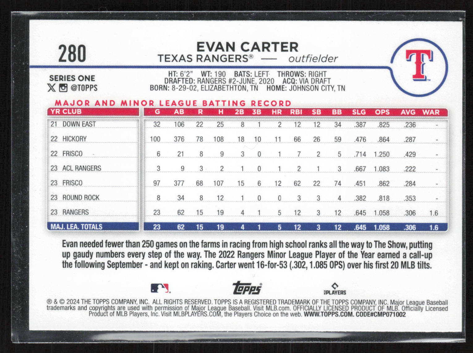 2024 Topps #280 Evan Carter Yellow