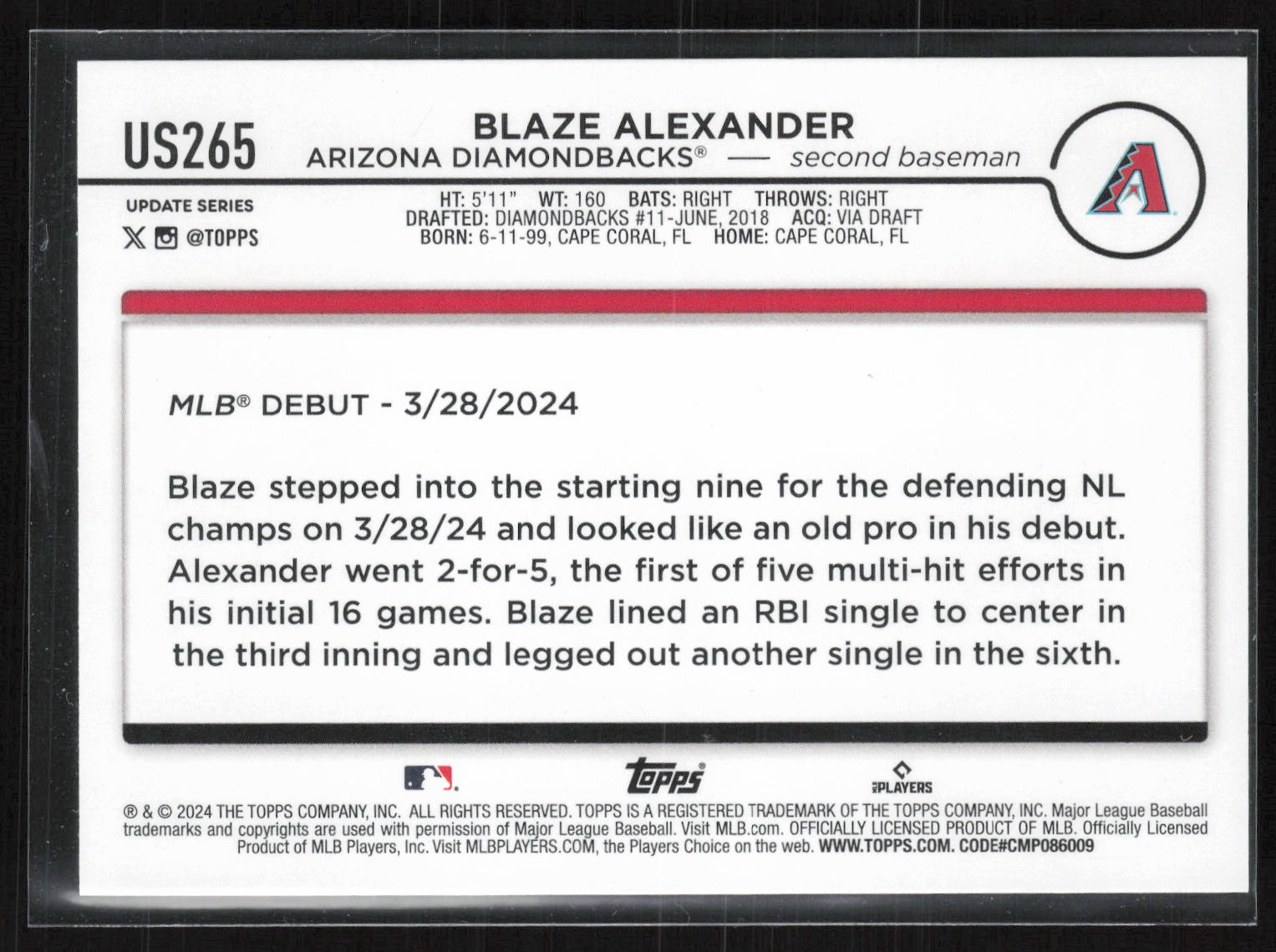 2024 Topps Update #US265 Blaze Alexander Yellow